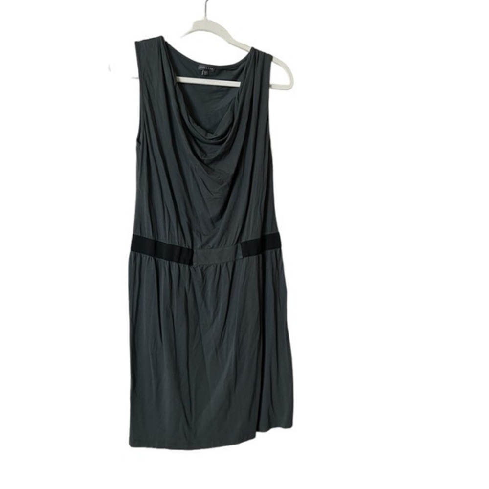 LILLA P. Slate Blue Cowl Neck Knit Tank Dress w/ Black Elastic Waistband